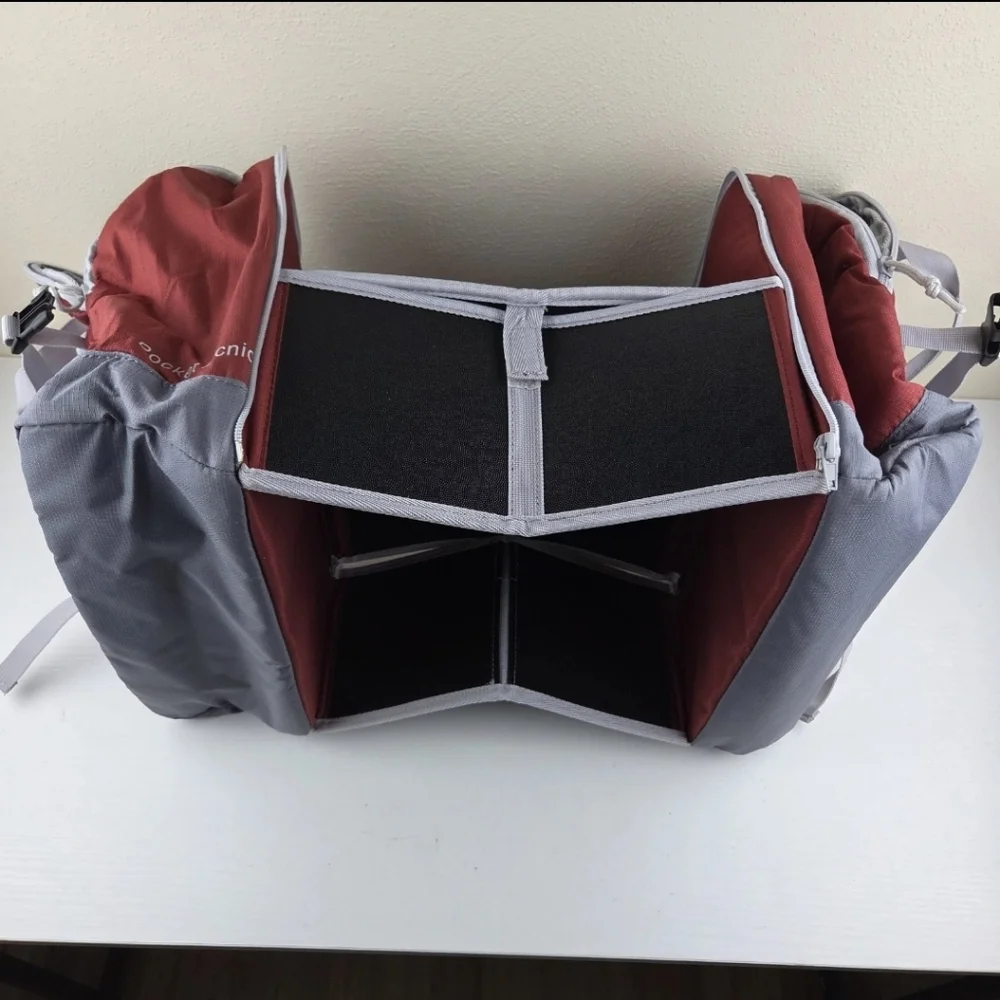 Kelty Red Gray Portable Pocket Picnic Table Backpack Hiking Camping Cooler‎ Bag